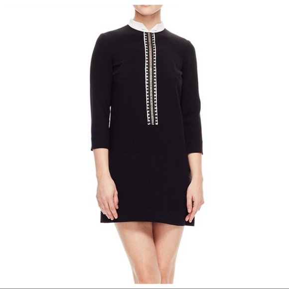 Sandro Ludmila Braid-Trimmed Black Shift Dress NWT - Picture 5 of 6